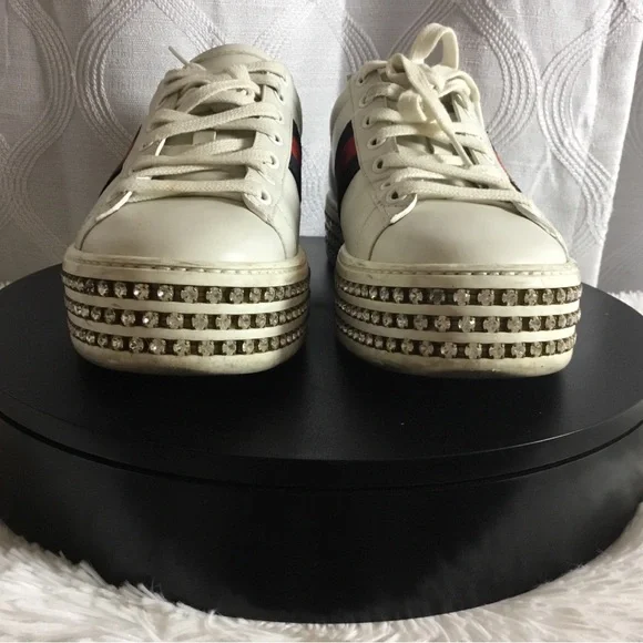 Gucci White Leather Sneakers with Red & Blue Heel Tabs - Picture 13 of 15